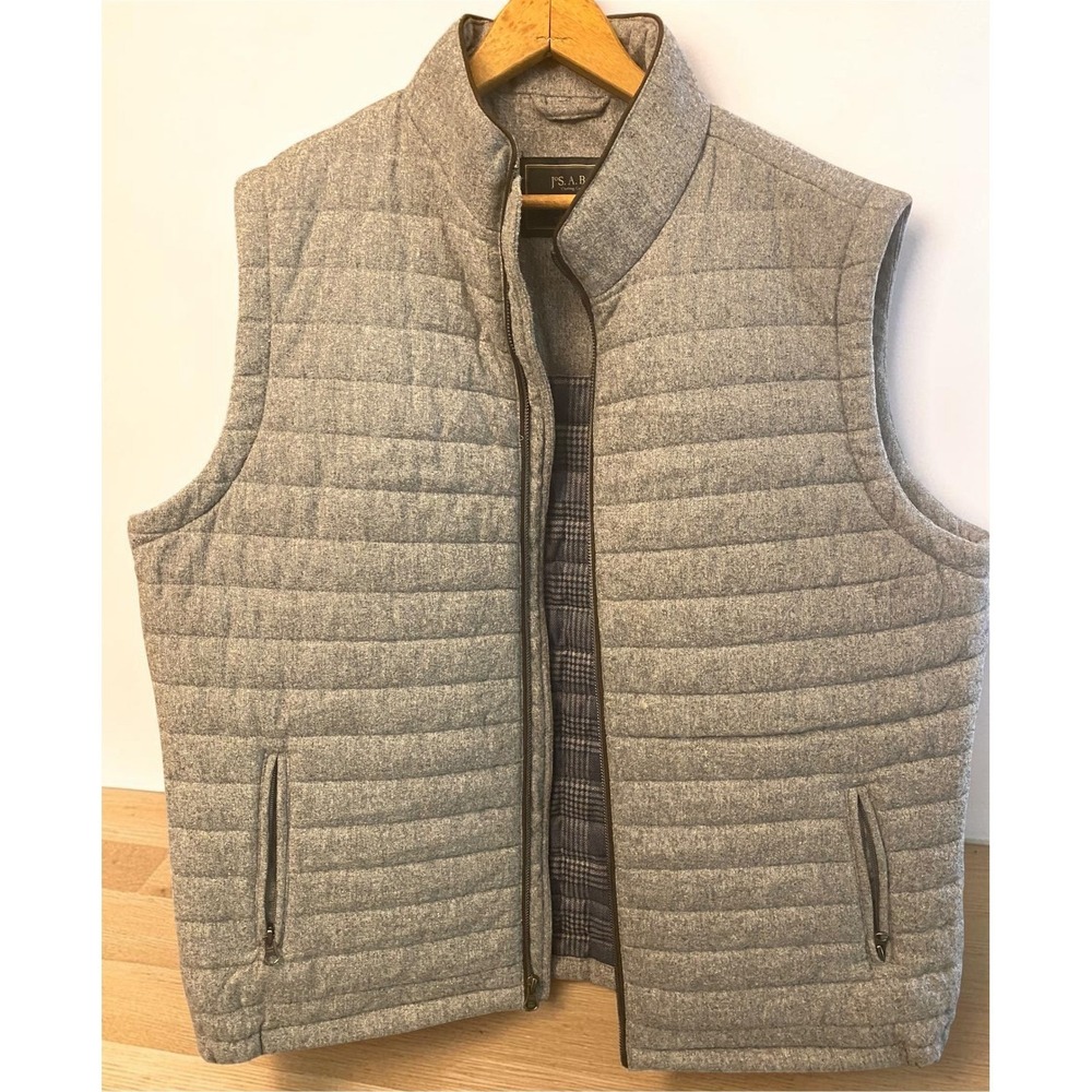 Jos. A. Bank Reserve Primaloft Quilted Wool Blend Grey Men's XL Full Zip Vest